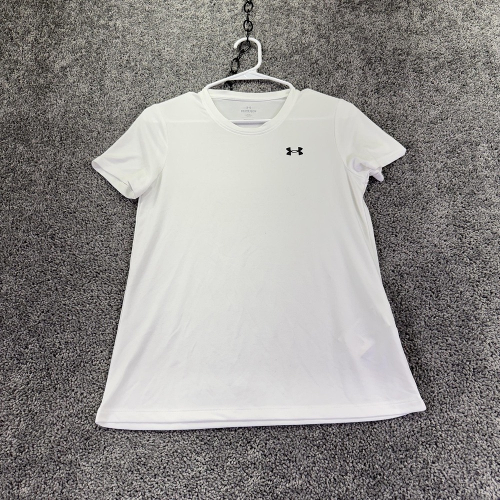 Under Armour Shirt Womens XS White Crew Neck Short Sleeve Logo Athletic Running